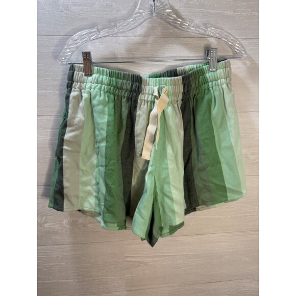 Green Striped Cotton‎ Blend Shorts With Elastic Waist & Drawstring - Picture 5 of 8
